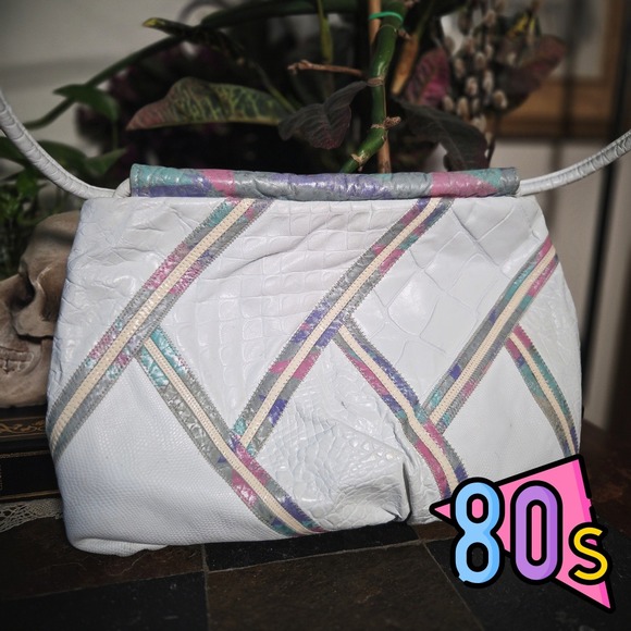Fifth Avenue Handbags Handbags - Vintage 80s Fifth Avenue Handbags White Faux Croc Pastel Shoulder Bag USA